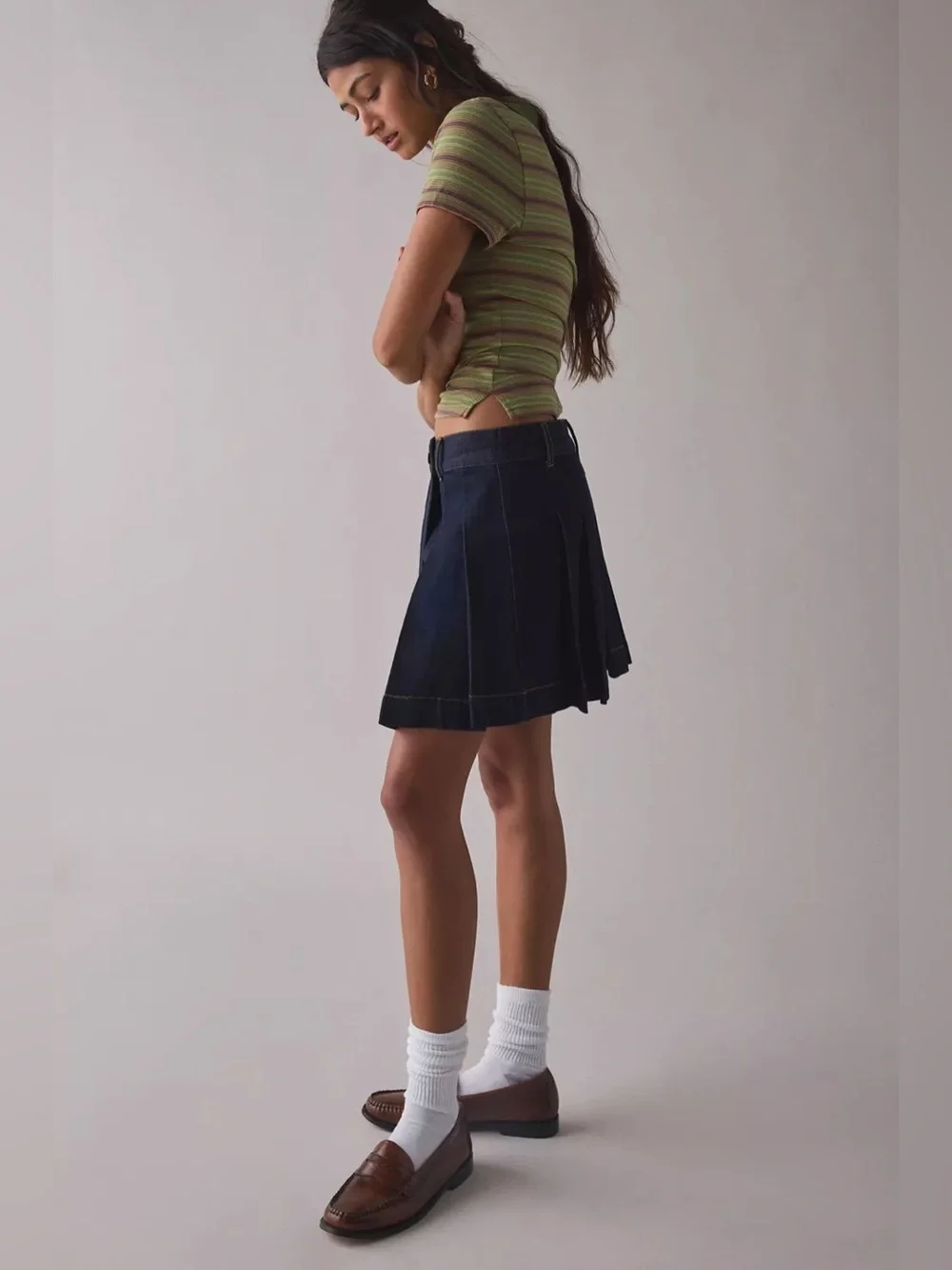 House of Sunny Pleated Denim Skirt